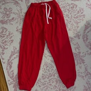 Garage Red Sweatpants with white drawstring and ankle cuff